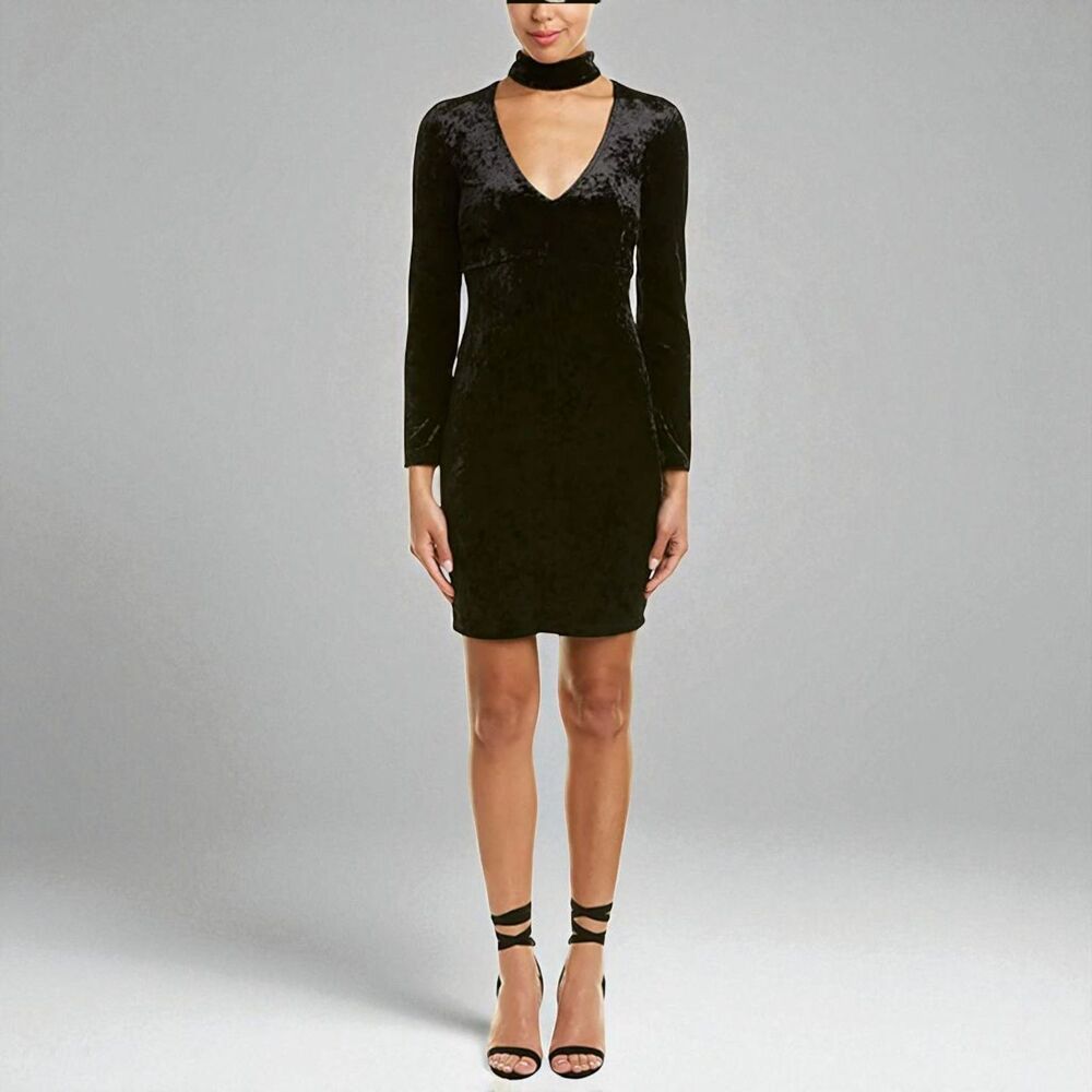 Bardot Kira Crushed Velvet Choker Black Bodycon Dress Size 8 Cocktail Party